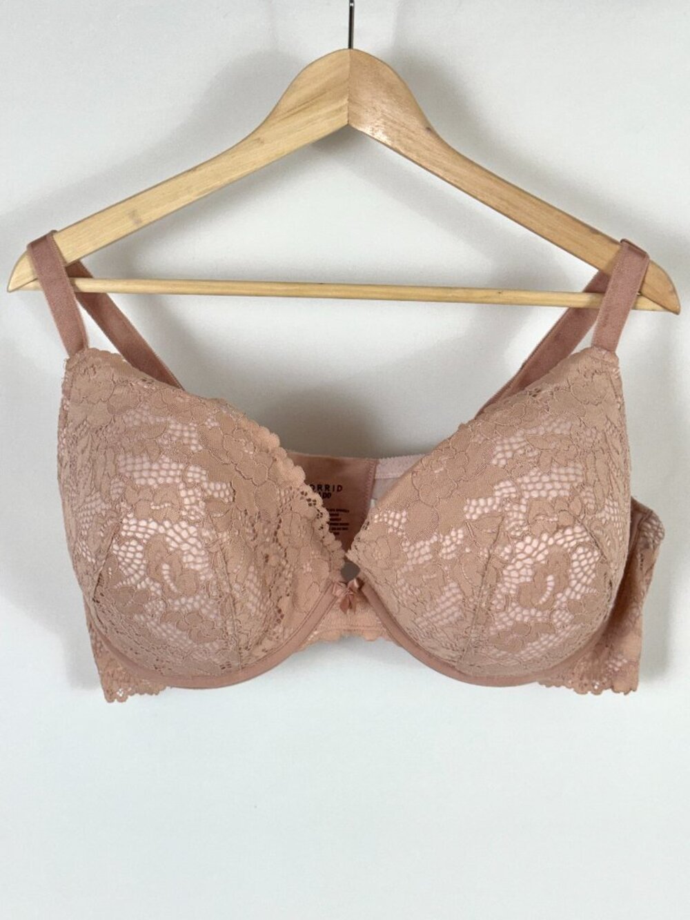 Torrid Lace Push-Up Plunge Bra 44DD Underwire Floral Blush Pink Bow Pastel